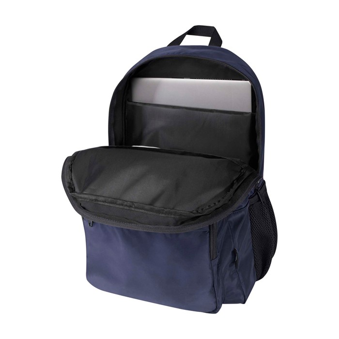 Mochila para portátil de poliéster reciclado con bolsillo PC 15” color azul marino segunda vista Mochila para portátil de poliéster reciclado con bolsillo PC 15” color azul marino segunda vista