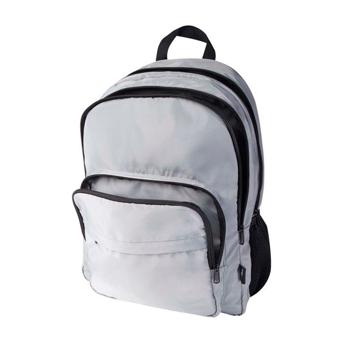 Mochila para portátil de poliéster reciclado con bolsillo PC 15” color gris tercera vista Mochila para portátil de poliéster reciclado con bolsillo PC 15” color gris tercera vista
