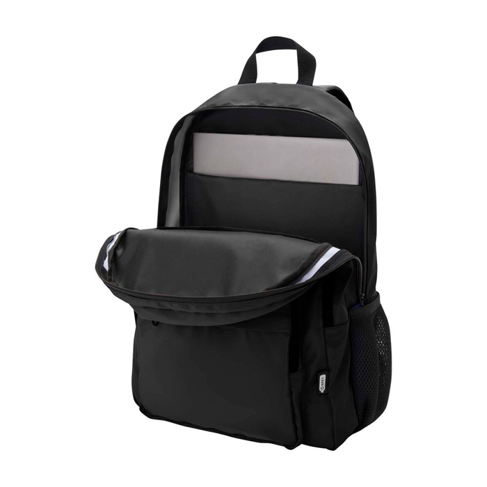 Mochila para portátil de poliéster reciclado con bolsillo PC 15” color negro segunda vista Mochila para portátil de poliéster reciclado con bolsillo PC 15” color negro segunda vista