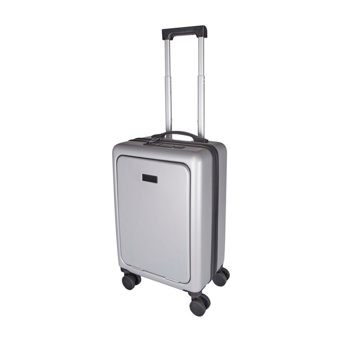 Trolley de cabina de plástico reciclado con compartimento PC 20” color plateado Trolley de cabina de plástico reciclado con compartimento PC 20” color plateado