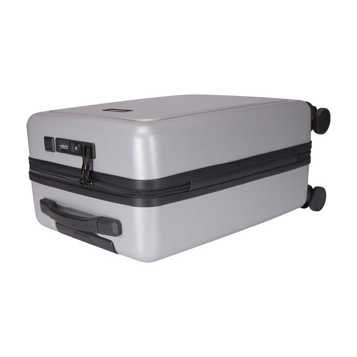 Trolley de cabina de plástico reciclado con compartimento PC 20” color plateado vista detalle 1 Trolley de cabina de plástico reciclado con compartimento PC 20” color plateado vista detalle 1