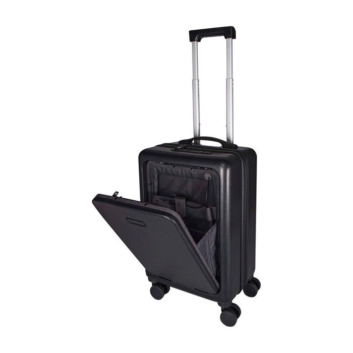 Trolley de cabina de plástico reciclado con compartimento PC 20” color negro segunda vista Trolley de cabina de plástico reciclado con compartimento PC 20” color negro segunda vista