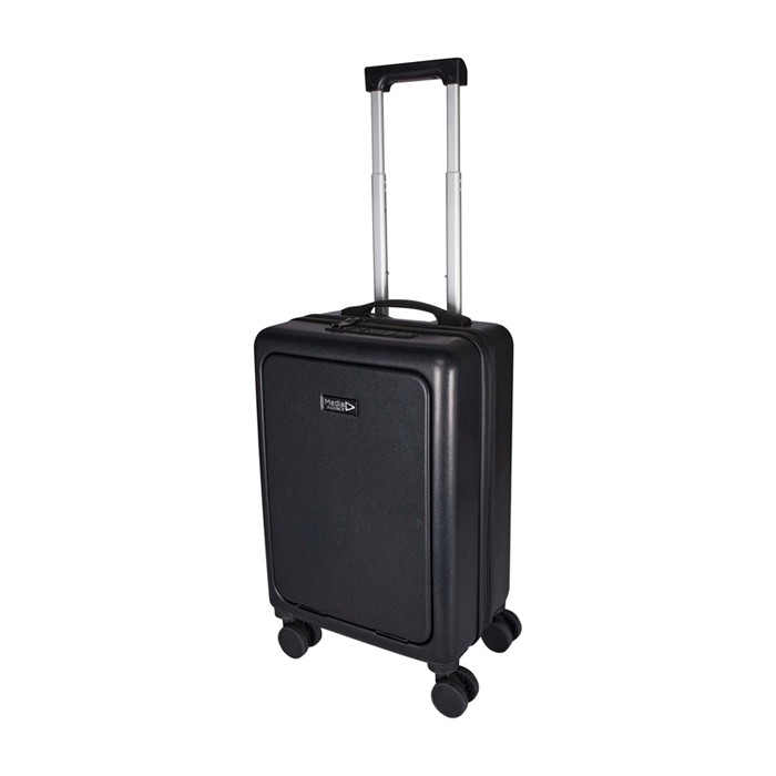 Trolley de cabina de plástico reciclado con compartimento PC 20” color negro vista impresa logo 2 Trolley de cabina de plástico reciclado con compartimento PC 20” color negro vista impresa logo 2