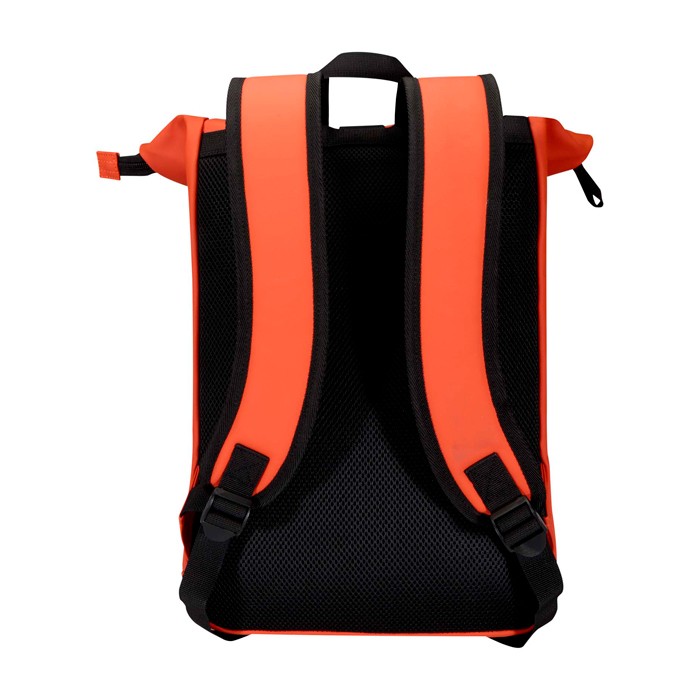 Mochila enrollable de piel sintética impermeable para PC 15” color salmón segunda vista trasera Mochila enrollable de piel sintética impermeable para PC 15” color salmón segunda vista trasera