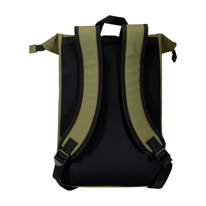 Mochila enrollable de piel sintética impermeable para PC 15” color verde oscuro segunda vista trasera Mochila enrollable de piel sintética impermeable para PC 15” color verde oscuro segunda vista trasera