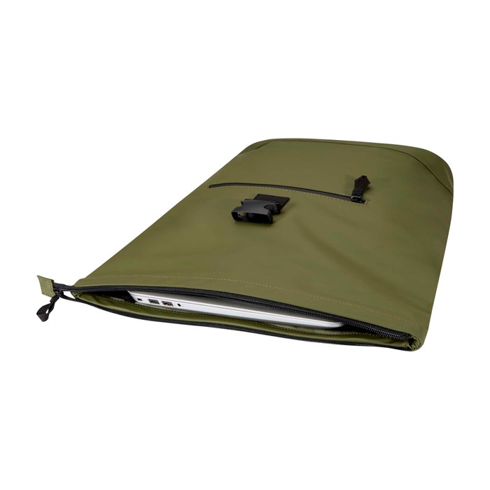 Mochila enrollable de piel sintética impermeable para PC 15” color verde oscuro segunda vista Mochila enrollable de piel sintética impermeable para PC 15” color verde oscuro segunda vista