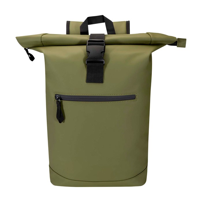 Mochila enrollable de piel sintética impermeable para PC 15” color verde oscuro segunda vista frontal Mochila enrollable de piel sintética impermeable para PC 15” color verde oscuro segunda vista frontal