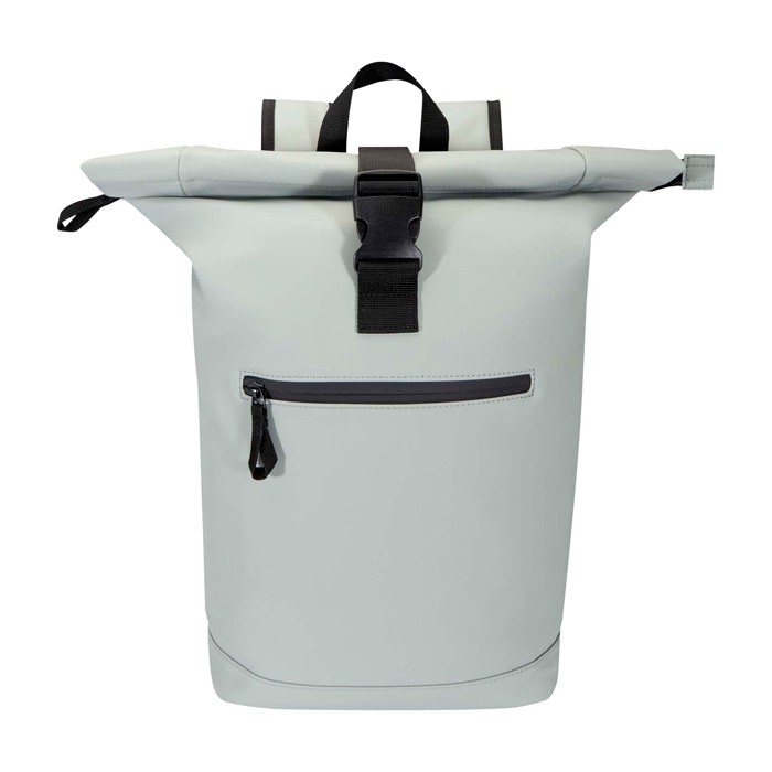 Mochila enrollable de piel sintética impermeable para PC 15” color gris segunda vista frontal Mochila enrollable de piel sintética impermeable para PC 15” color gris segunda vista frontal