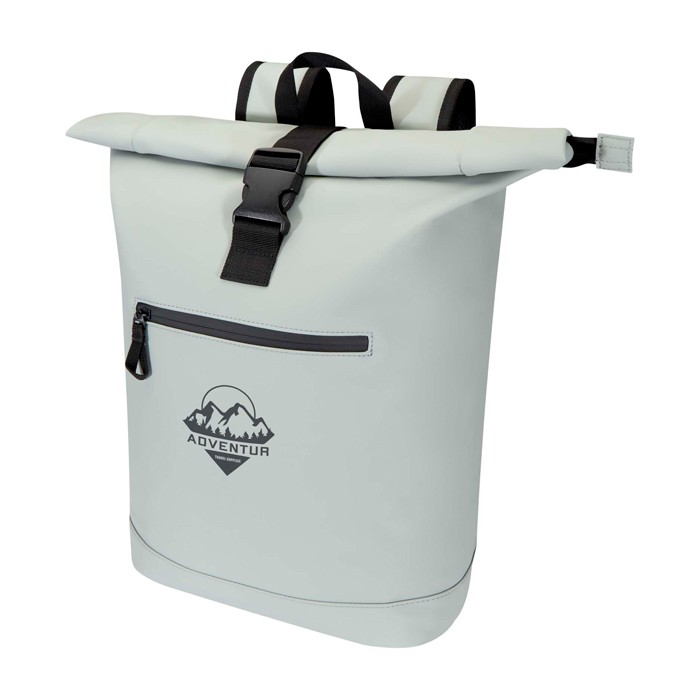 Mochila enrollable de piel sintética impermeable para PC 15” color gris vista impresión transfer Mochila enrollable de piel sintética impermeable para PC 15” color gris vista impresión transfer