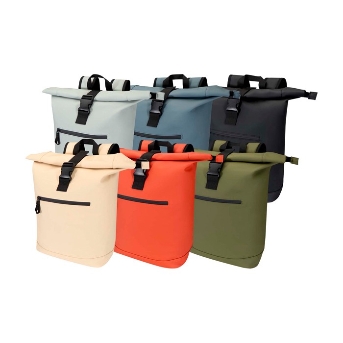 Mochila enrollable de piel sintética impermeable para PC 15” color negro segunda vista varios colores Mochila enrollable de piel sintética impermeable para PC 15” color negro segunda vista varios colores