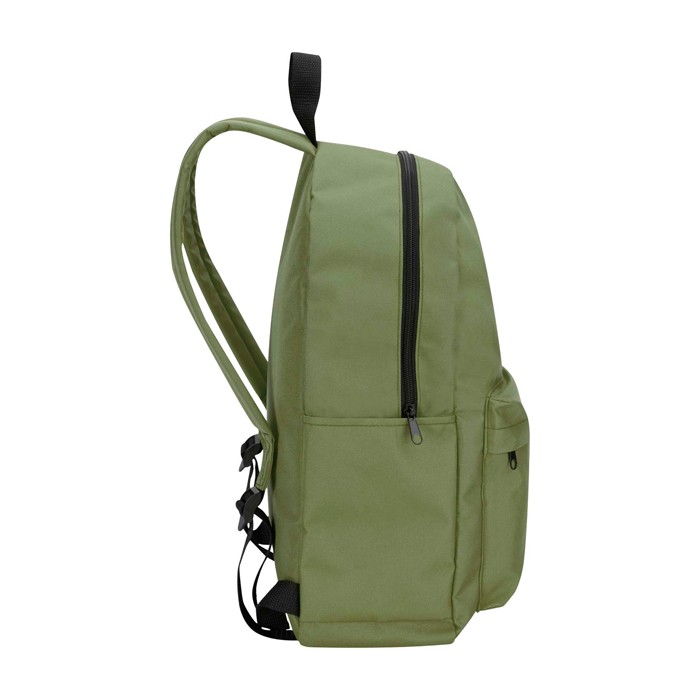 Mochila urban ecológica y repelente al agua 16L para PC 14” color verde oliva vista lateral
