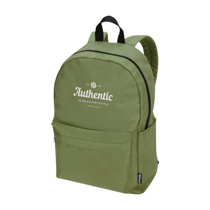 Mochila urban ecológica y repelente al agua 16L para PC 14” color verde oliva vista impresión transfer