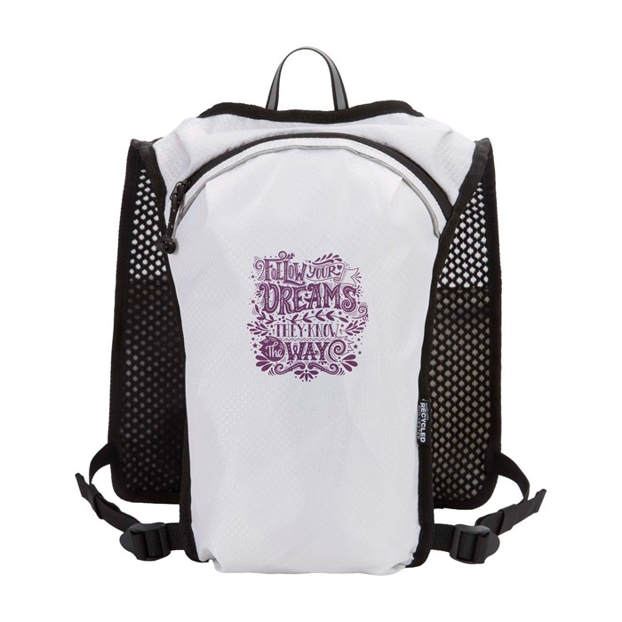 Chaleco de hidratación para running impermeable y reflectante color arena vista trasera con logo Chaleco de hidratación para running impermeable y reflectante color arena vista trasera con logo