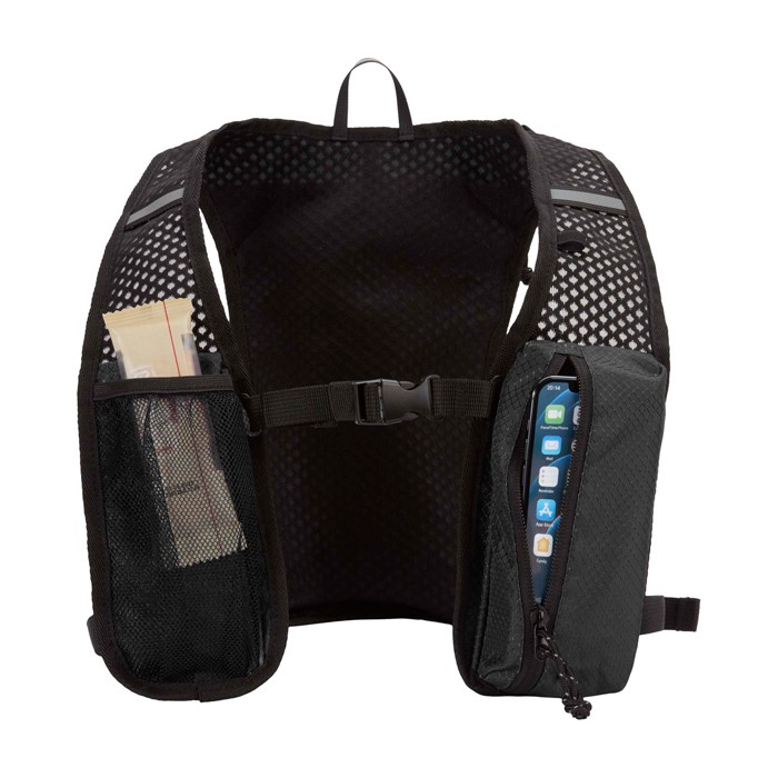 Chaleco de hidratación para running impermeable y reflectante color negro segunda vista Chaleco de hidratación para running impermeable y reflectante color negro segunda vista