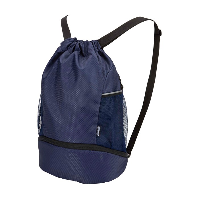 Bolsa sport con tejido reciclado impermeable y zapatero 18L color azul marino tercera vista Bolsa sport con tejido reciclado impermeable y zapatero 18L color azul marino tercera vista