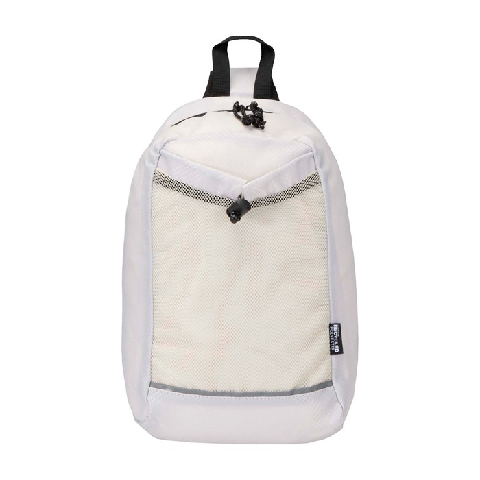 Bolsa bandolera de hidratación con tejido reciclado impermeable 6L color arena segunda vista frontal