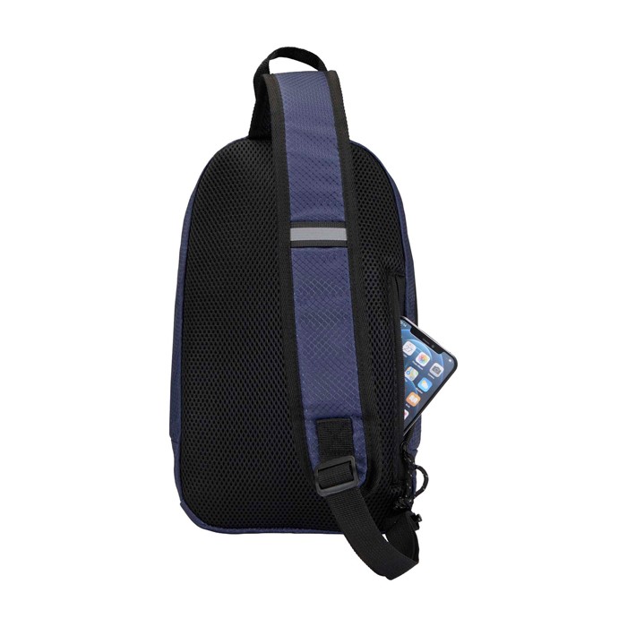 Bolsa bandolera de hidratación con tejido reciclado impermeable 6L color azul marino tercera vista trasera