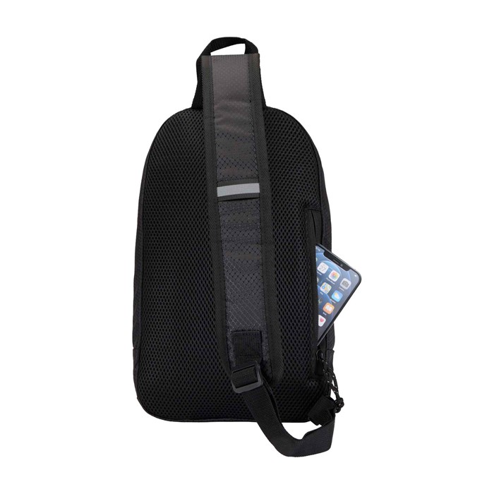 Bolsa bandolera de hidratación con tejido reciclado impermeable 6L color negro tercera vista trasera