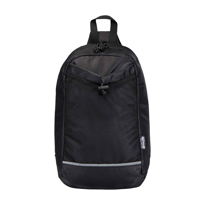 Bolsa bandolera de hidratación con tejido reciclado impermeable 6L color negro segunda vista frontal