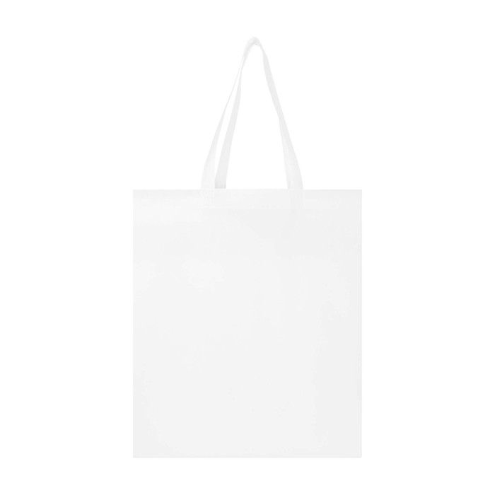 Bolsa para la compra non woven reciclada y duradera con fuelle color blanco segunda vista trasera
