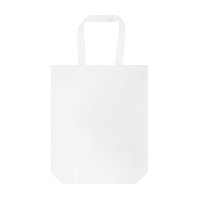 Bolsa para la compra non woven reciclada y duradera con fuelle color blanco tercera vista frontal