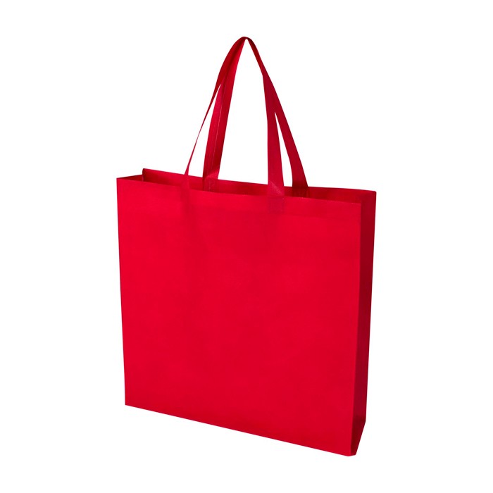 Bolsa para la compra non woven reciclada y duradera con fuelle color rojo