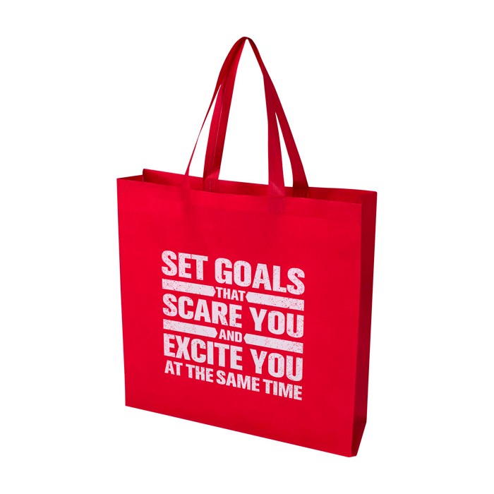 Bolsa para la compra non woven reciclada y duradera con fuelle color rojo vista impresión serigrafía