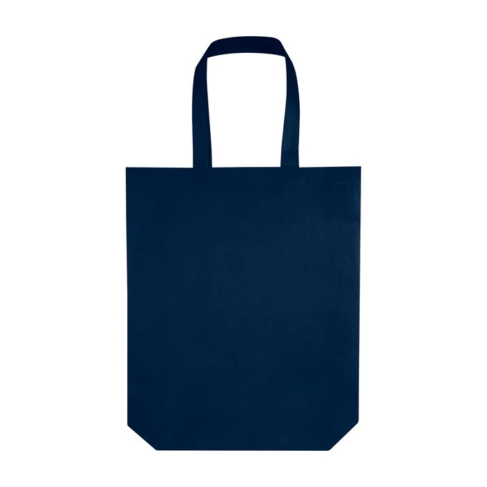 Bolsa para la compra non woven reciclada y duradera con fuelle color azul marino tercera vista frontal