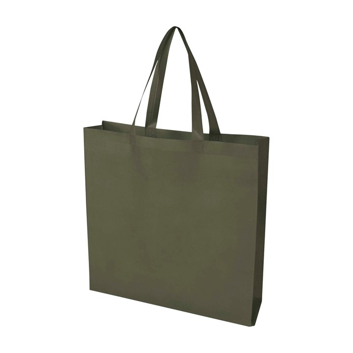 Bolsa para la compra non woven reciclada y duradera con fuelle color verde oscuro