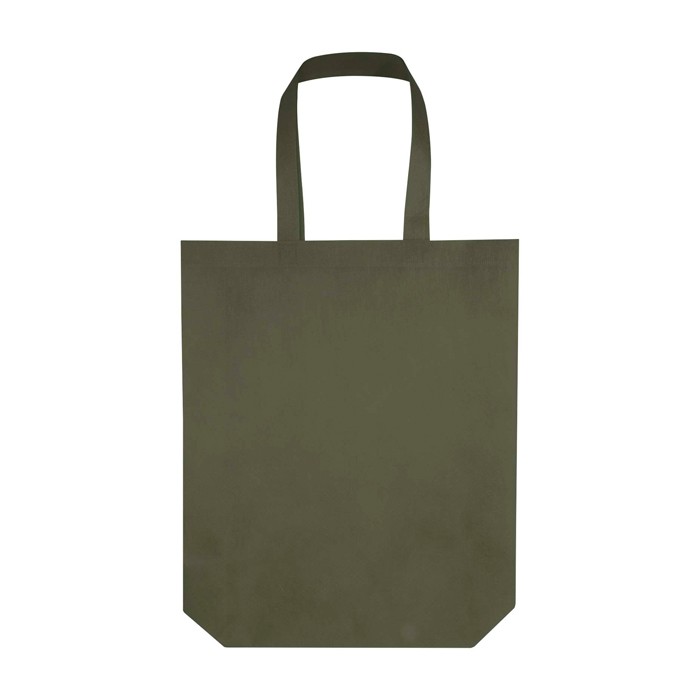 Bolsa para la compra non woven reciclada y duradera con fuelle color verde oscuro tercera vista frontal
