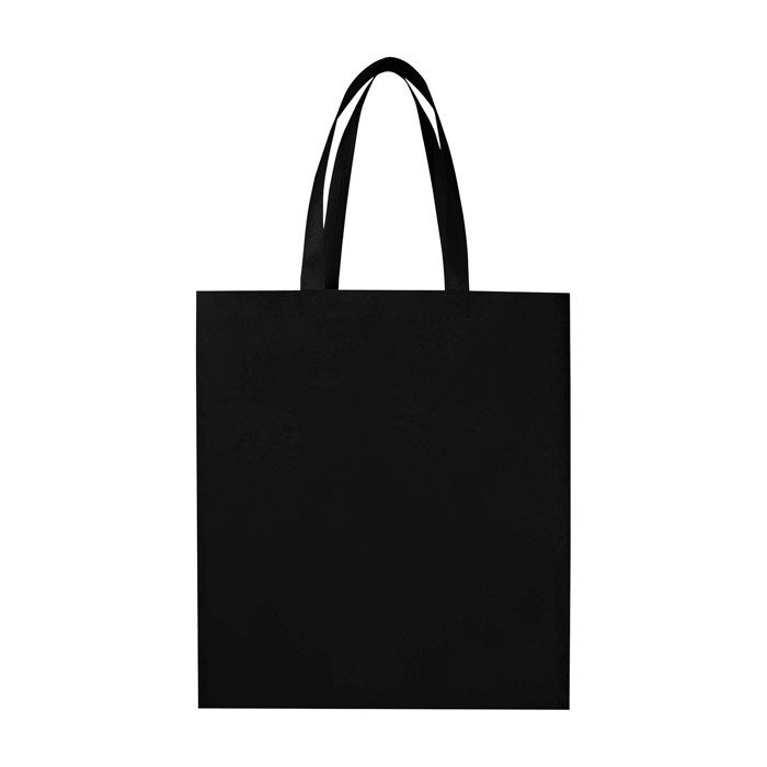 Bolsa para la compra non woven reciclada y duradera con fuelle color negro segunda vista frontal
