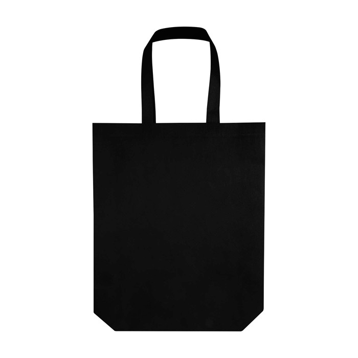 Bolsa para la compra non woven reciclada y duradera con fuelle color negro tercera vista frontal