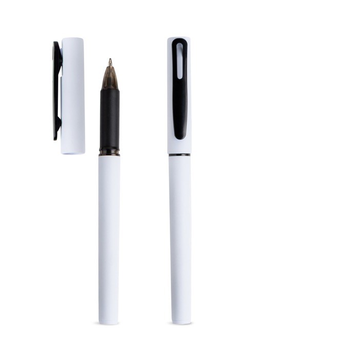 Roller reciclado con cuerpo gomoso y escritura suave tinta negra color blanco vista 1 Roller reciclado con cuerpo gomoso y escritura suave tinta negra color blanco vista 1