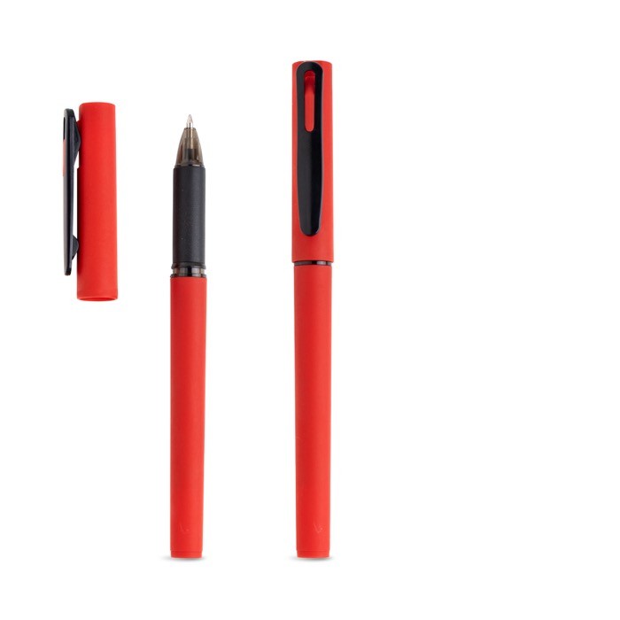 Roller reciclado con cuerpo gomoso y escritura suave tinta negra color rojo vista 1 Roller reciclado con cuerpo gomoso y escritura suave tinta negra color rojo vista 1