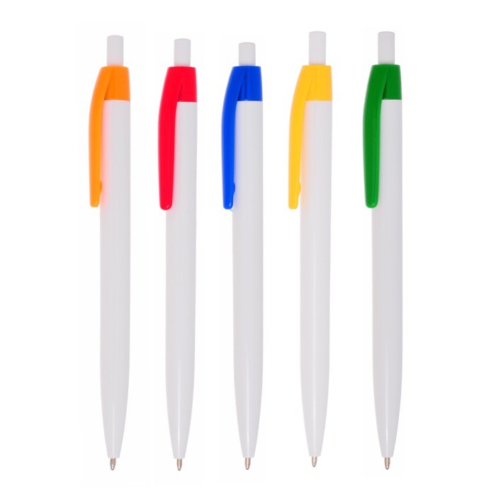 Bolígrafo de plástico con clip de color y pulsador tinta negra vista 3 Bolígrafo de plástico con clip de color y pulsador tinta negra vista 3