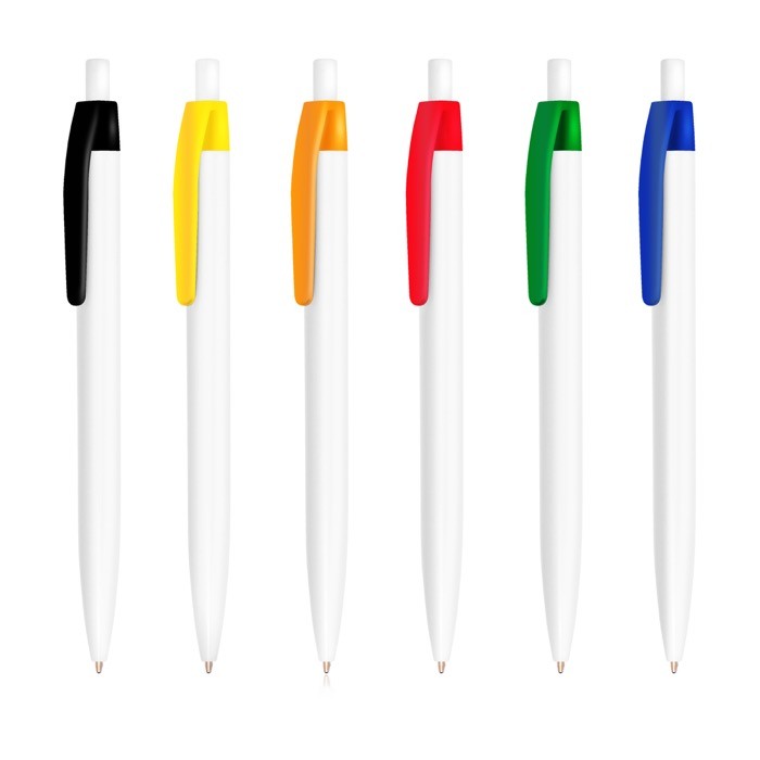 Bolígrafo de plástico con clip de color y pulsador tinta negra color azul real vista con varios colores Bolígrafo de plástico con clip de color y pulsador tinta negra color azul real vista con varios colores