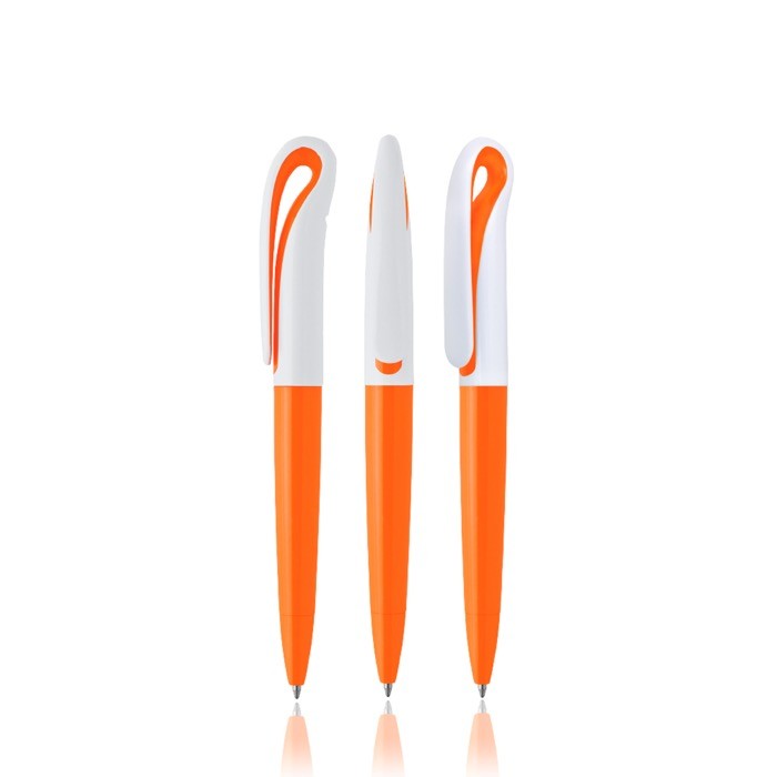 Bolígrafo estilo cisne de plástico en varios colores tinta negra color naranja