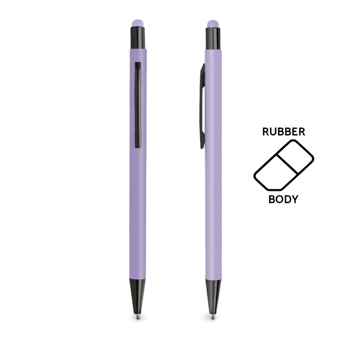 Bolígrafo de aluminio con cuerpo goma y puntero en tinta azul