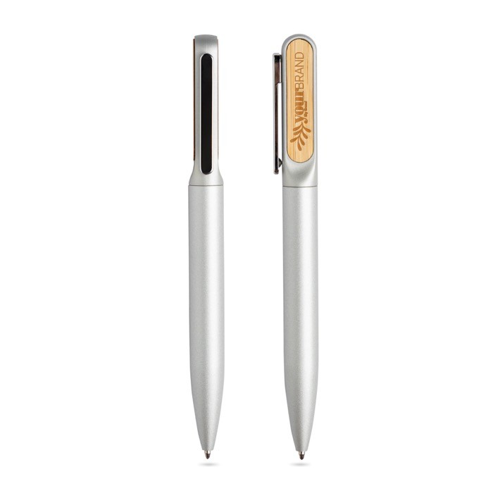 Bolígrafo de metal y bambú con giro y tinta azul Dokumental® Bolígrafo de metal y bambú con giro y tinta azul Dokumental®