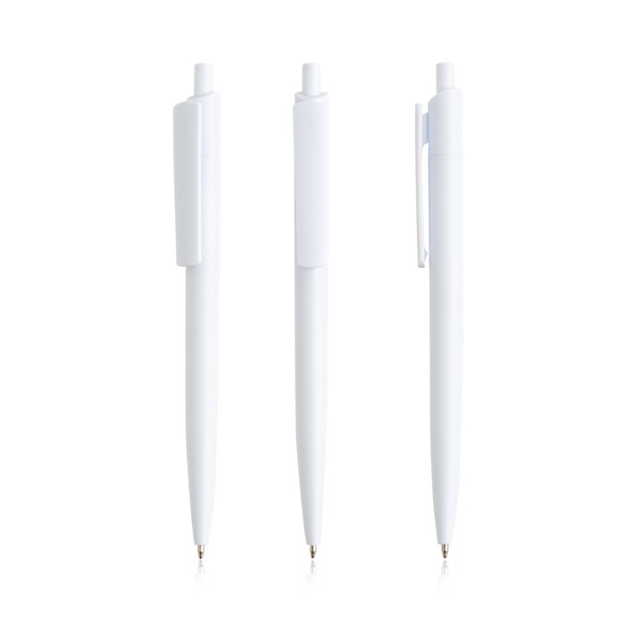 Bolígrafo ecológico con cuerpo monocolor y clip ancho tinta azul color blanco Bolígrafo ecológico con cuerpo monocolor y clip ancho tinta azul color blanco