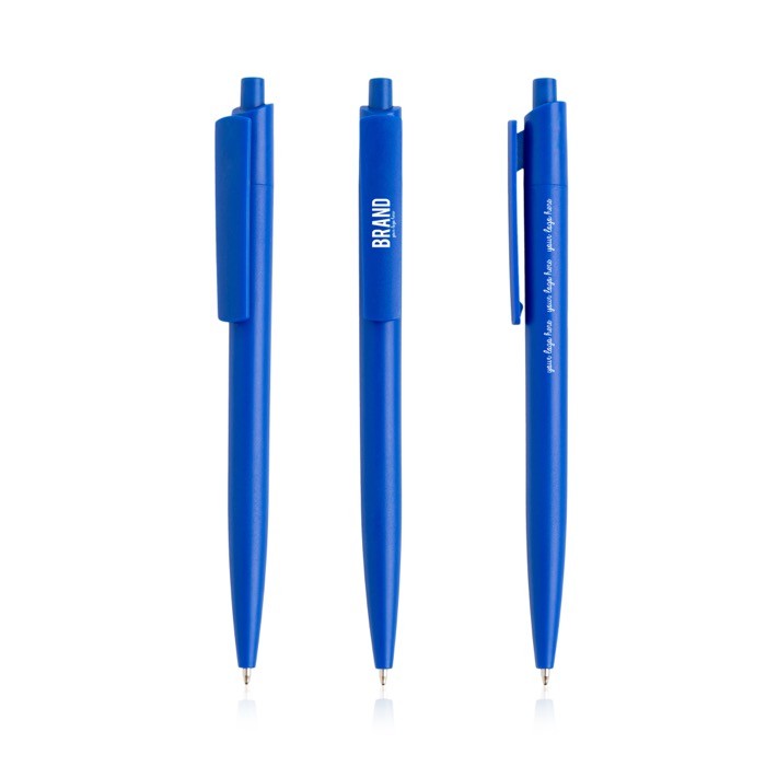 Bolígrafo ecológico con cuerpo monocolor y clip ancho tinta azul color azul real vista con logo impreso Bolígrafo ecológico con cuerpo monocolor y clip ancho tinta azul color azul real vista con logo impreso