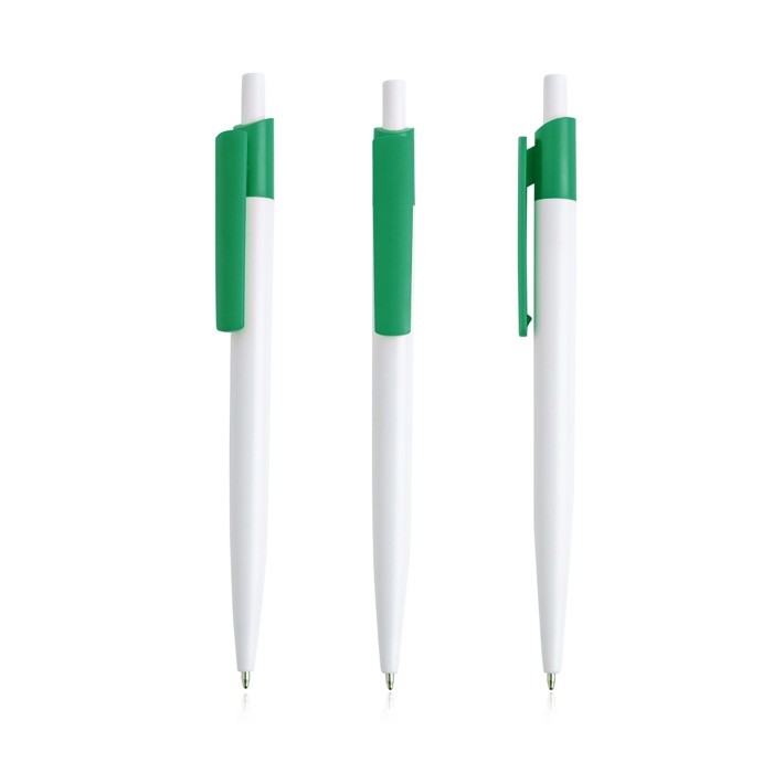 Bolígrafo en plástico reciclado con clip ancho de color tinta azul color verde