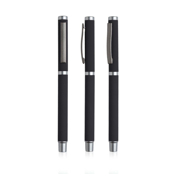 Roller metálico con acabado de goma y tapón con clip tinta azul color negro vista 11