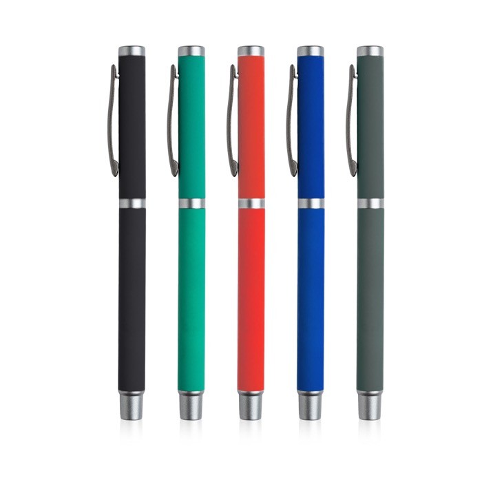 Roller metálico con acabado de goma y tapón con clip tinta azul vista 2