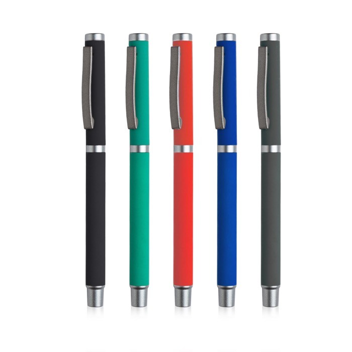 Roller metálico con acabado de goma y tapón con clip tinta azul vista 3