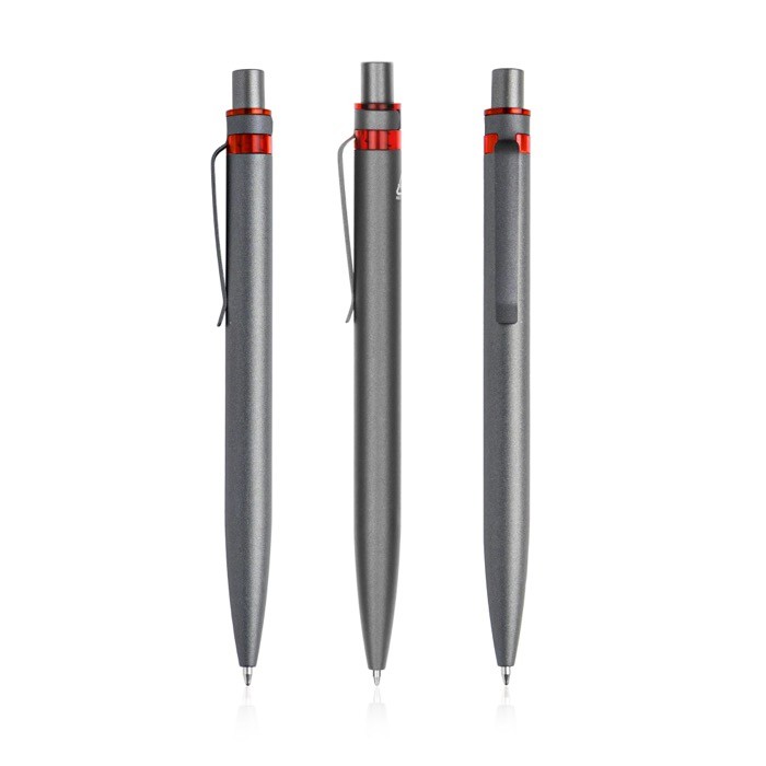 Bolígrafo de aluminio reciclado con detalle a color tinta azul color rojo Bolígrafo de aluminio reciclado con detalle a color tinta azul color rojo