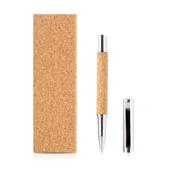 Roller elegante de metal y corcho con caja magnética tinta azul vista 3 Roller elegante de metal y corcho con caja magnética tinta azul vista 3