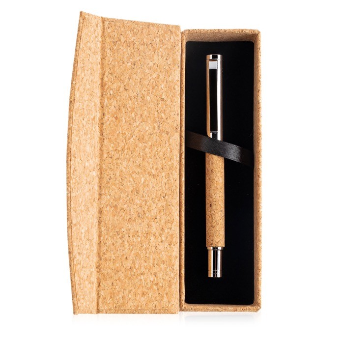 Roller elegante de metal y corcho con caja magnética tinta azul vista 4 Roller elegante de metal y corcho con caja magnética tinta azul vista 4