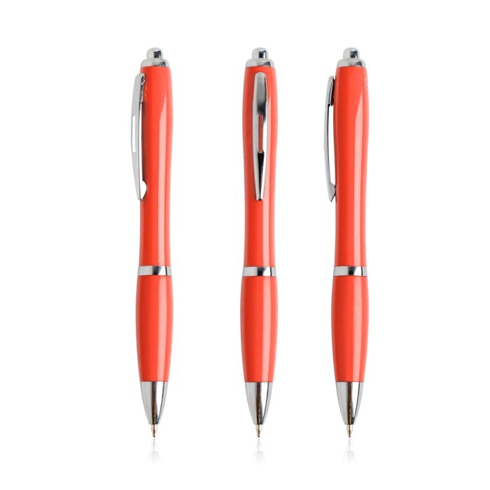 Bolígrafo de plástico de los océanos detalles cromados tinta azul color rojo Bolígrafo de plástico de los océanos detalles cromados tinta azul color rojo