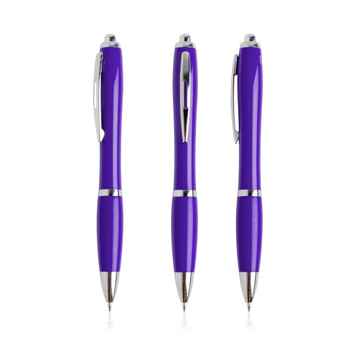 Bolígrafo de plástico de los océanos detalles cromados tinta azul color violeta Bolígrafo de plástico de los océanos detalles cromados tinta azul color violeta